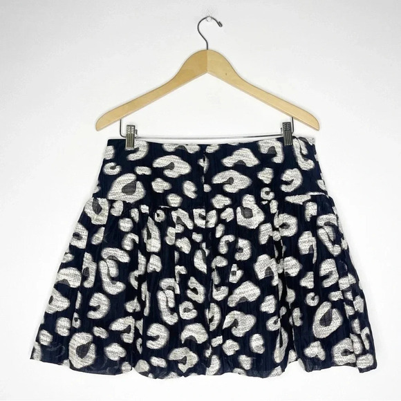Hunter Bell Skirt London Flounce Flared Jacquard Mini Onyx Cheetah Size 12 - Picture 2 of 4